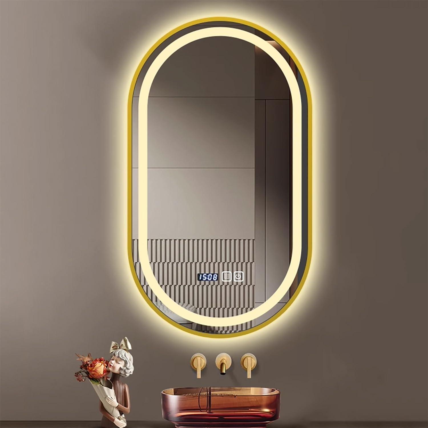 FGXHHS Modern Oval LED with Adjustable Light and Touch Defogging for Vanity Entryway