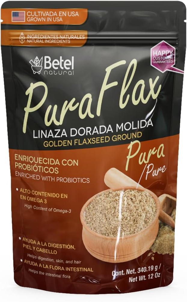Betel Natural Premium PuraFlax Flaxseed Powder Golden Flaxseed & Probiotics - 12 Oz