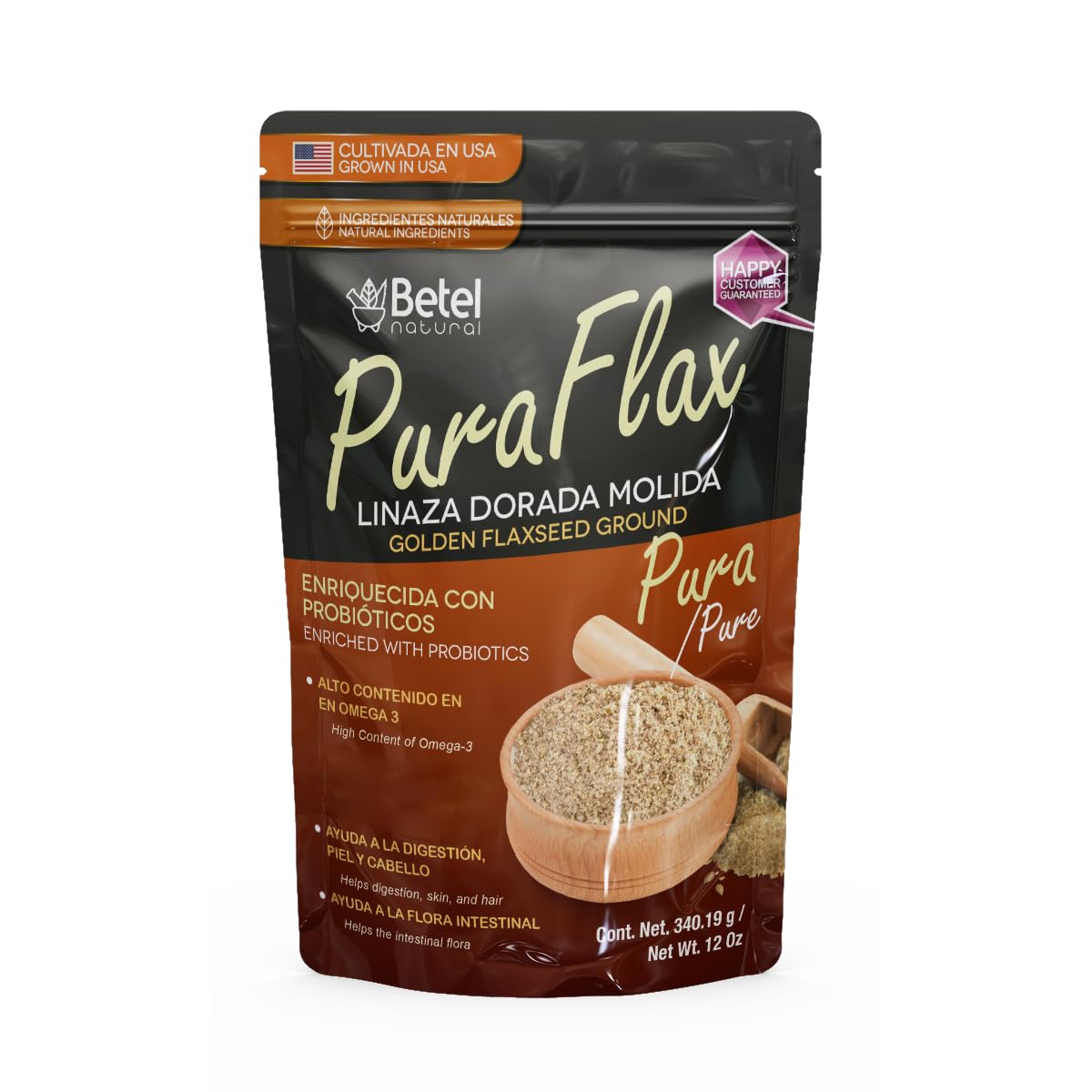 Betel NaturalPremium PuraFlax Flaxseed Powder Golden Flaxseed & Probiotics - 12 Oz