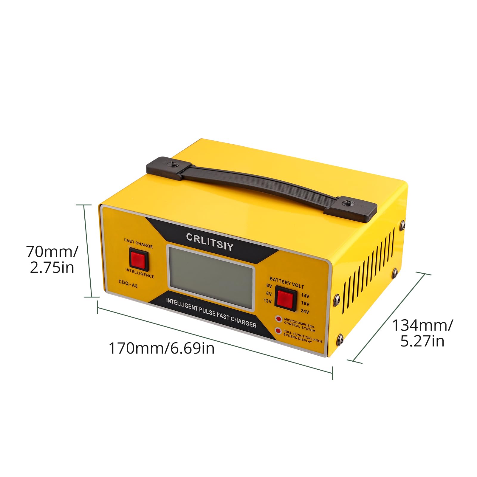 Autobatterie-Ladegerät, intelligentes Erhaltungsladegerät, 6 V/8 V/12 V/14 V/16 V/24 V, 0–10 A, LCD-Akku-Ladegerät für Auto, Motorrad, Boot, Golfwagen mit Krokodilklemmen, 8 Volt
