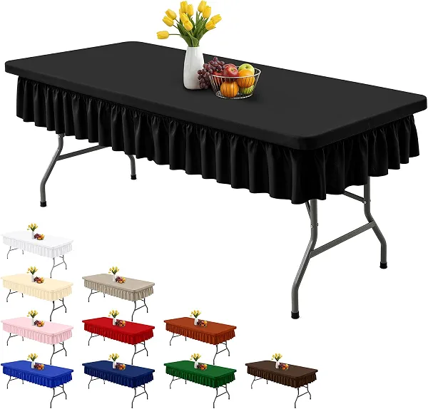 Smiry Spandex Tablecloth, Elastic Fitted Stretch Tablecloth for 6FT Rectangle Tables, Waterproof Washable Table Cover Skirt for Outdoor, Dining, Wedding, Partie & Banquet (Black, 72Lx30Wx10H Inch)