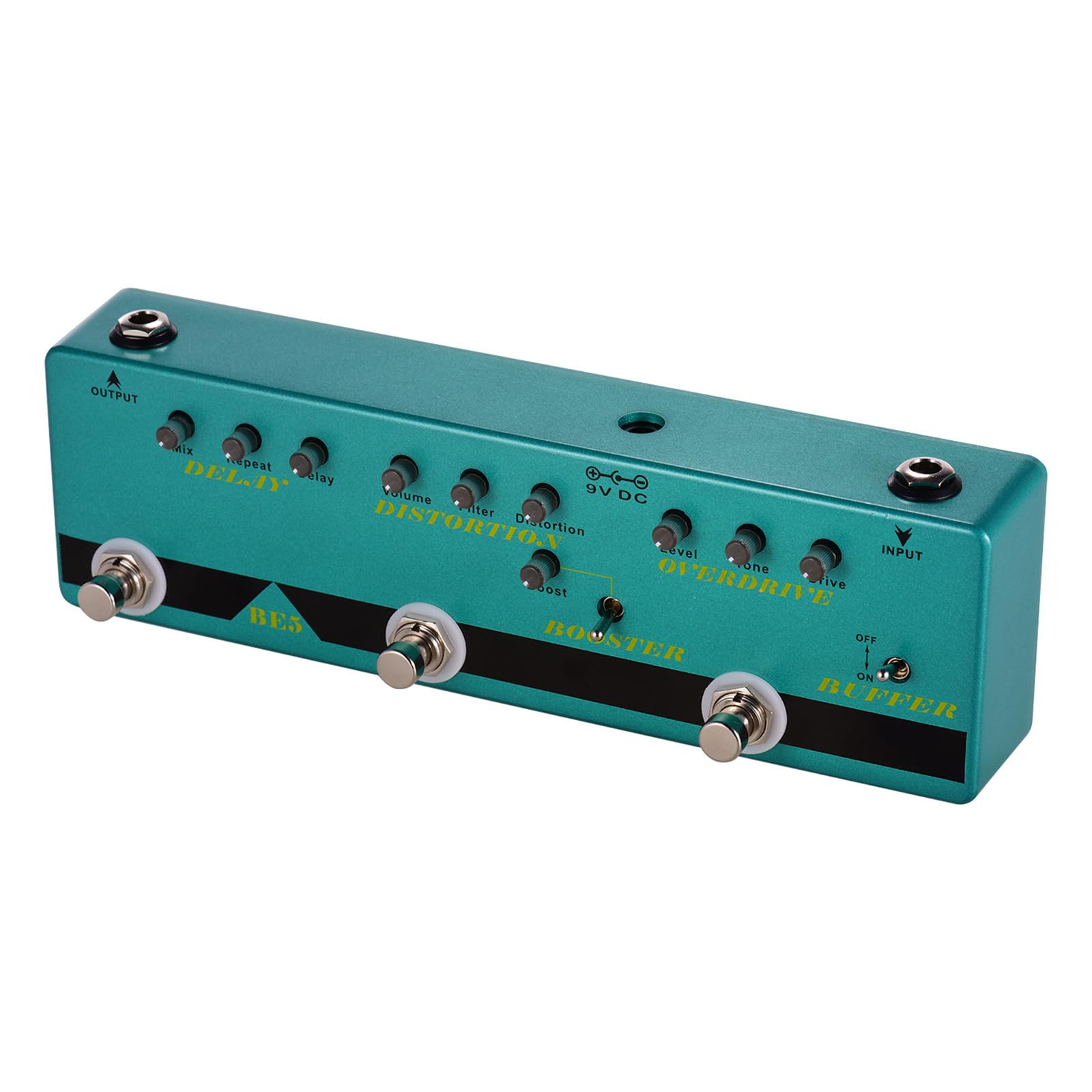 efektów gitarowych 9 V z opóźnionym przesterowaniem zniekształceń, kompaktowy 5 w 1 analogowy Stompbox z True Bypass do gitary basowej, True Bypass, do prób basowych