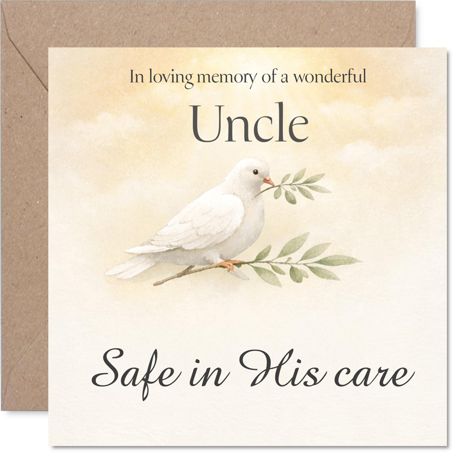 Comforting Sympathy Card - Loss of Uncle - A Gentle Touch in a Difficult Time - Soft Dove and Olive Branch Motif Brings Peace - 145mm Square, Envelope Included