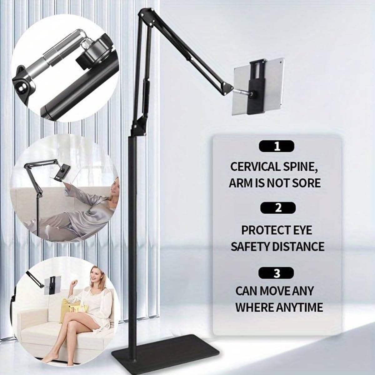 Soporte de suelo para tablet para Apple iPhone 15 13 12 11 XR Xs X Plus Pro Max iPad 7 6 5 4 Mini Air 2021 2022 360 grados giratorio metal soporte ajustable C137 altura ajustable varilla de metal