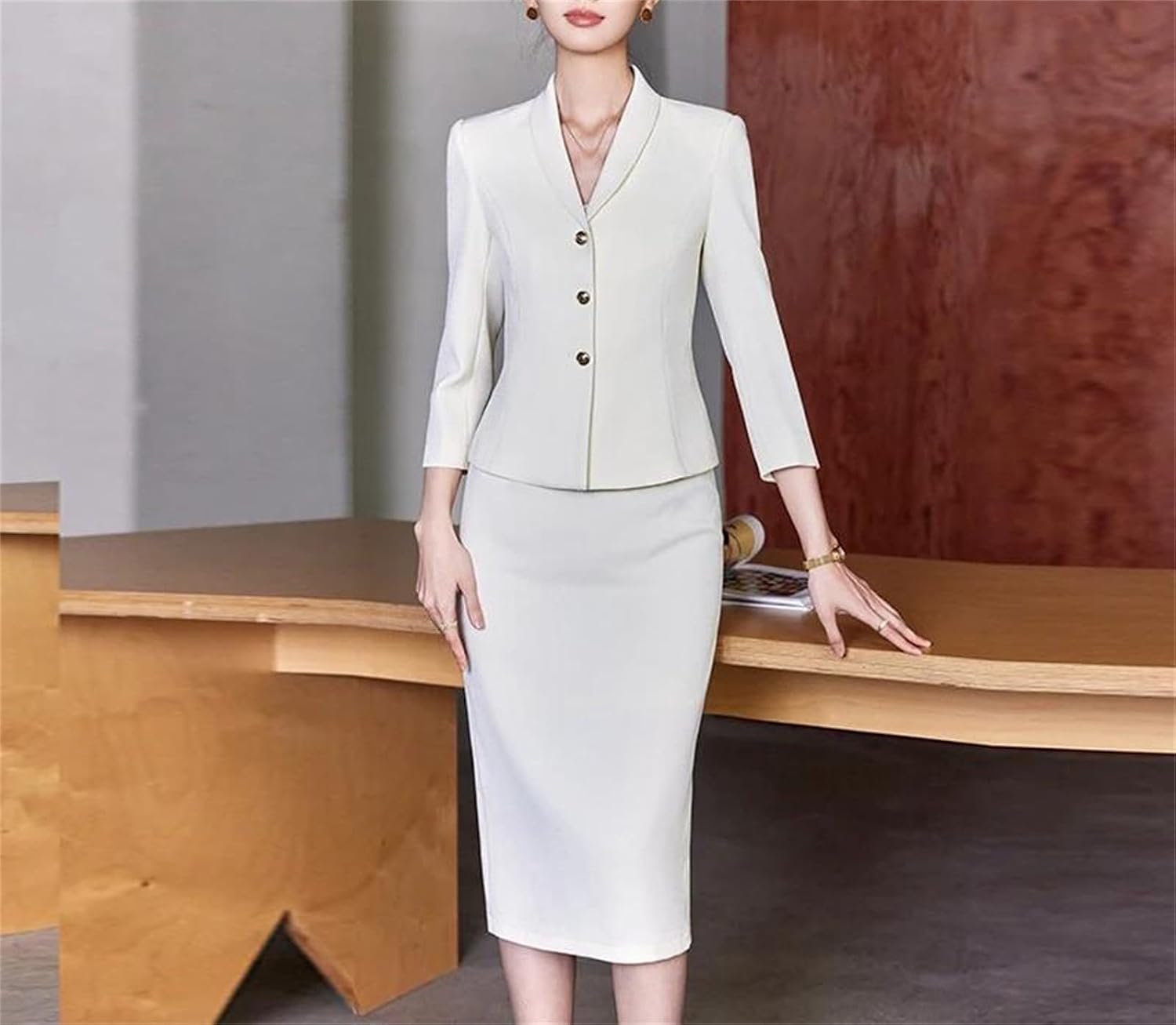 Women’S Business Suits 2 Piece Skirt and Blazer Sets Solid Jacket Female Office Style Work Blazer Vest and Skirt Suits