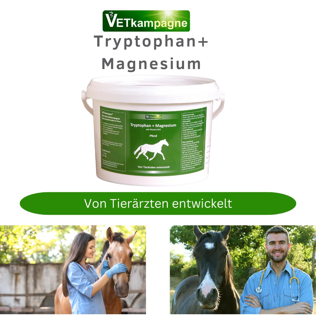 Tryptophan + Magnesium + Vitamin B12 (hochdosiert) 5000 g | Für Pferde bei Nervosität, bei Unruhe, bei Stress, beim Transport Kann zur Beruhigung und Entspannung beitragen