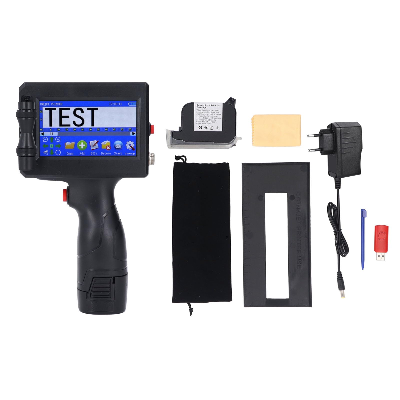 Tosuny Stampante a Getto D'inchiostro Portatile con Cartuccia,RTOS Integrato (Black) | Touchscreen LED da 4,3", altezza di stampa regolabile da 2 a 12,7 mm, supporto per scrittura a mano e ingresso USB, 2200 mAh