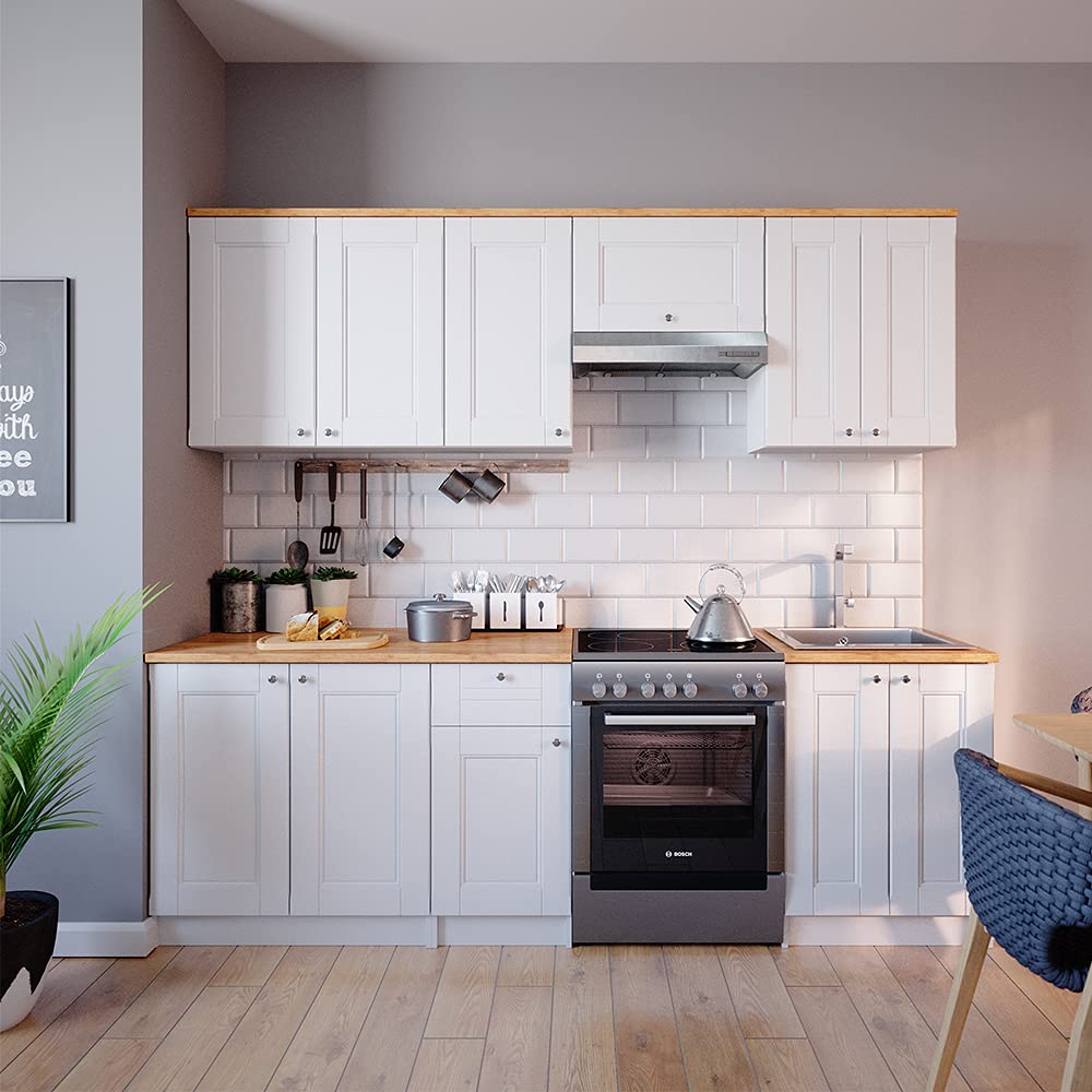 Vicco Mobile da cucina Bergamo, Bianco, 240 cm, PL Goldkraft, con moduli posizionabili variabilmente per una personalizzazione individuale