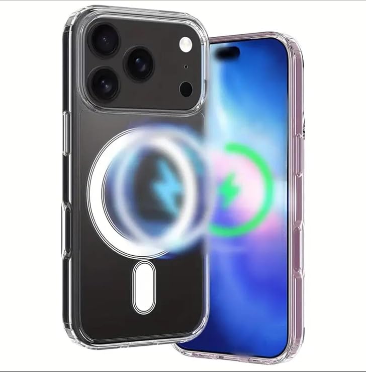 Powerfox iPhone 17 Pro ile Uyumlu Şeffaf MagSafe Köşe Darbe Emici Telefon Kılıfı