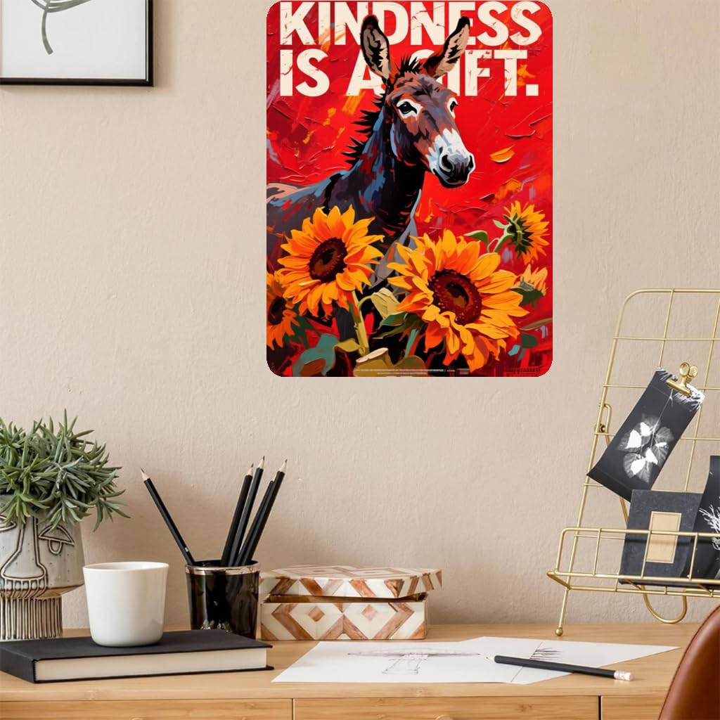 2D Charming Donkey & Sunflower Vintage Metal Wall Art - 8x12" | Perfect for Home, Office, Decor | Durable Tinplate, Easy to Hang