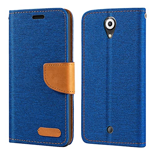 Étui Portefeuille en Tissu Oxford et Cuir PU Compatible avec Wiko U Feel, Coque Robuste avec Rabat Magnétique et Fentes Cartes (Bleu)