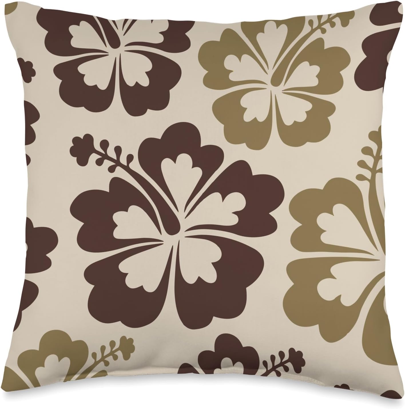 Hibiscus Flower Floral Hawaiian Cute Women Brown and Taupe Throw Pillow
