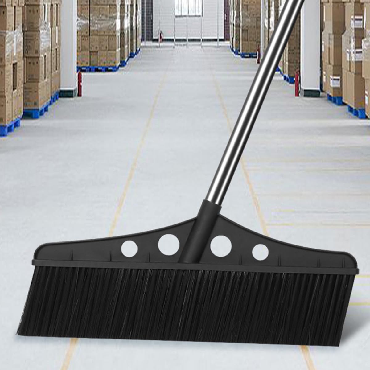 Scopa a Spinta per Esterni con Manico in Acciaio Inox, Spazzola da Giardino Smontabile per Cortile, Patio e Magazzino, Pulizia Professionale di Superfici Ruvide e Ampie Aree