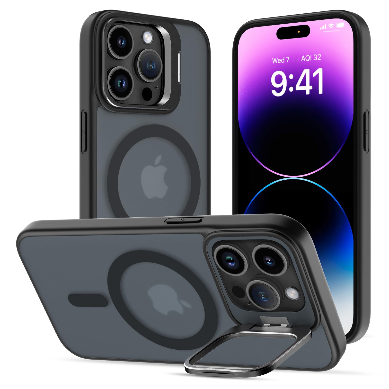 Handyhülle Für IPhone 12 Pro Max Mit MagSafe – Magnetisch, Stoßfest, Mit Verstecktem Ständer, Matt Durchscheinend