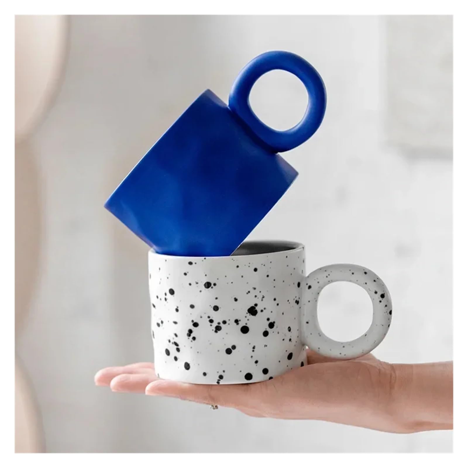 Tazas de café grandes de cerámica, Taza de café porcelana cerámica for desayuno, taza avena con asa anillo, multicolor, 450 ml(Green)