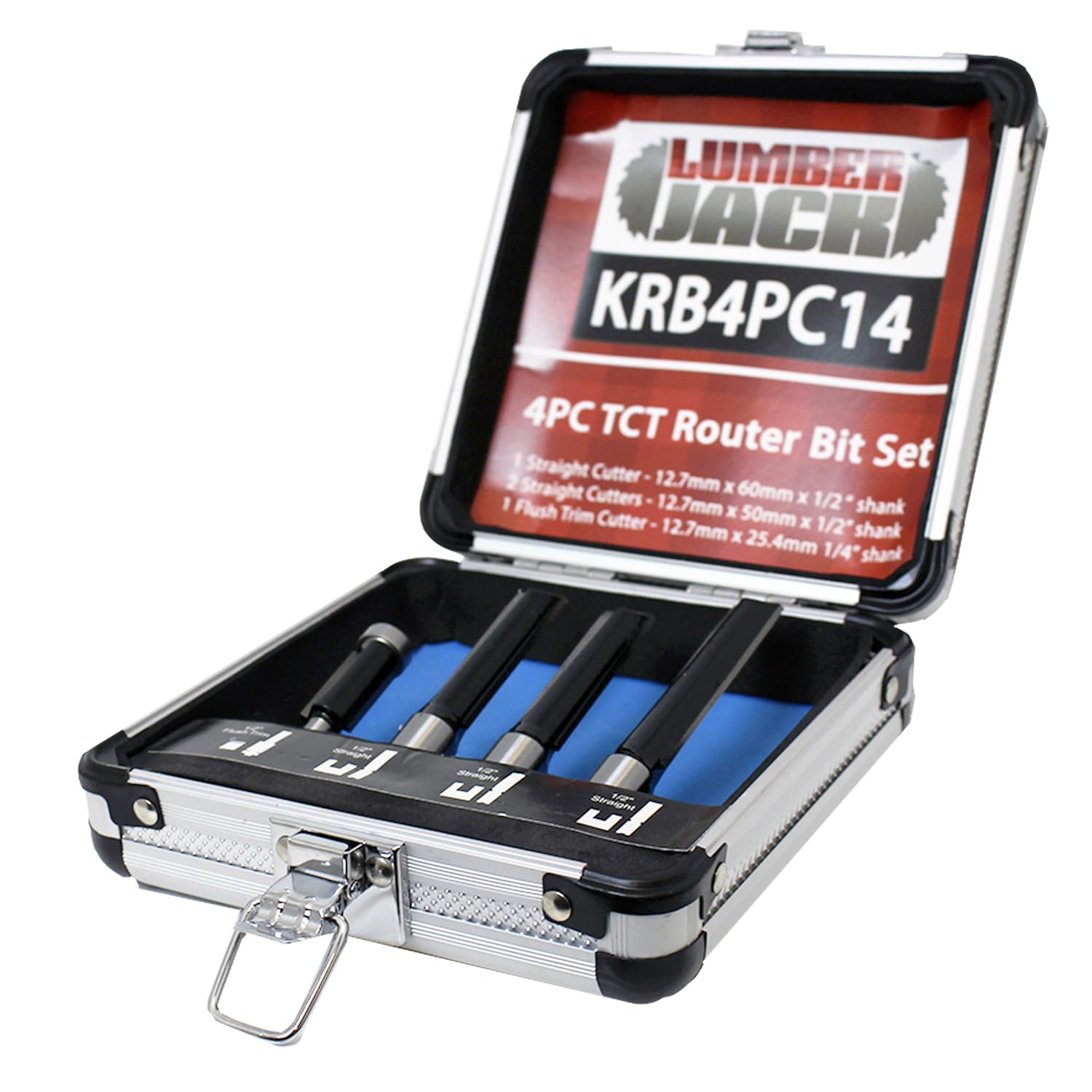 LUMBER JACK 4pc Kitchen Fitter Router Bit Set, Tungsten Carbide Fluted Blades, Wood Laminate Worktop Straight Cutter Flush Trimming Tools, Hardened Steel Long Life