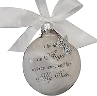 Vista 2 de Adornos conmemorativos de Navidad, bola de plumas con texto en inglés "I Have an Angel in Heaven" con pequeño ángel de Navidad, para mamá, papá