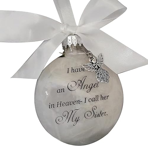 Miniatura 2 de Adornos conmemorativos de Navidad, bola de plumas con texto en inglés "I Have an Angel in Heaven" con pequeño ángel de Navidad, para mamá, papá,