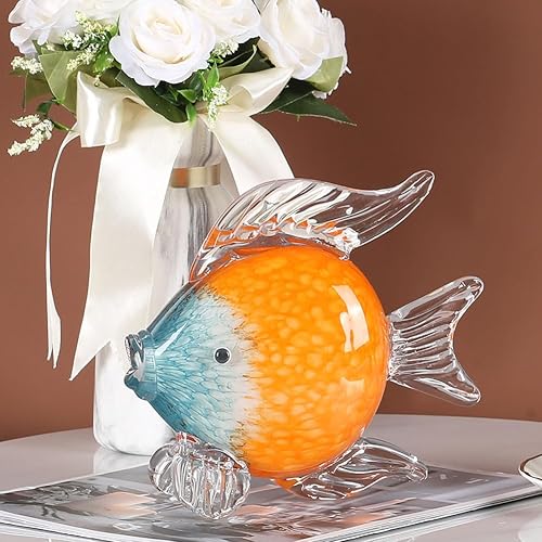 Miniatura 4 de QIANLING Figuras de peces de cristal, decoración costera del hogar, centros de mesa modernos del océano para sala de estar, comedor, baño, oficina,