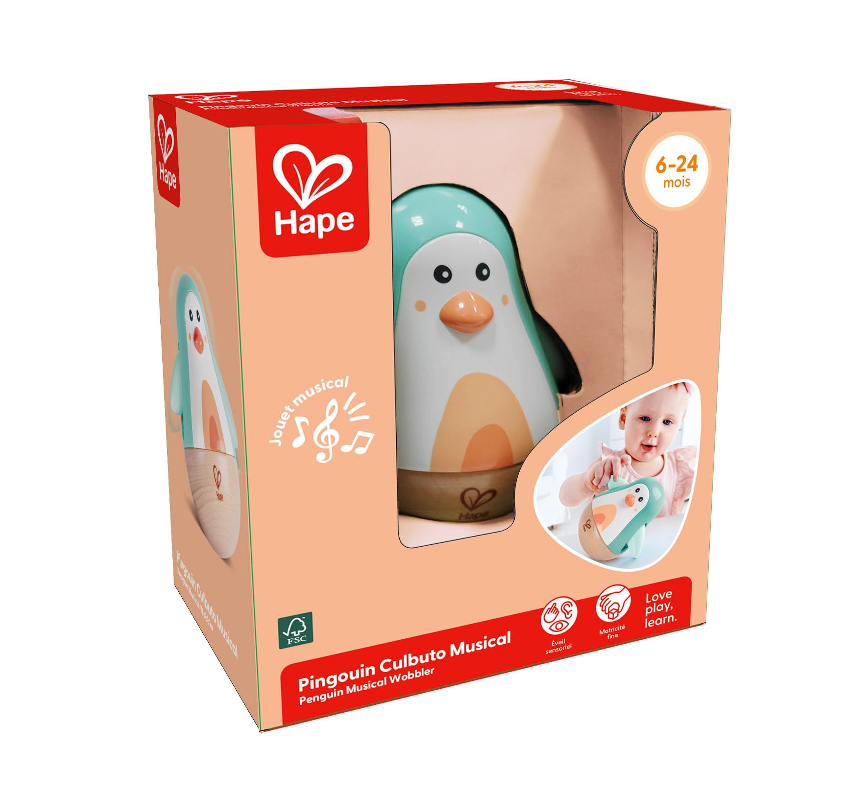 Hape Pingouin culbuto en Bois - Turquoise