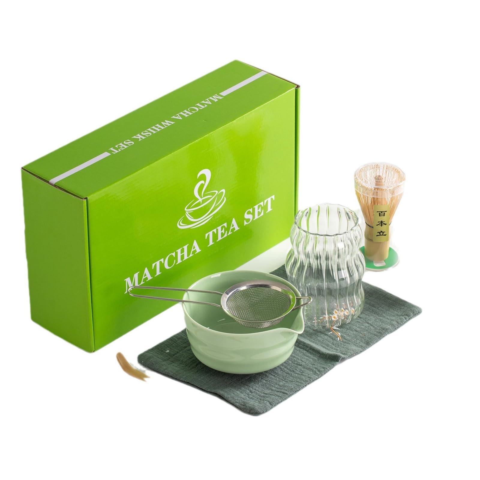 TFixol Autentyczny japoński zestaw do herbaty matcha, 7-częściowy zestaw ceremonii, z miską trzepaczką, pojemnikiem na wylewkę, szklanka w eleganckim pudełku