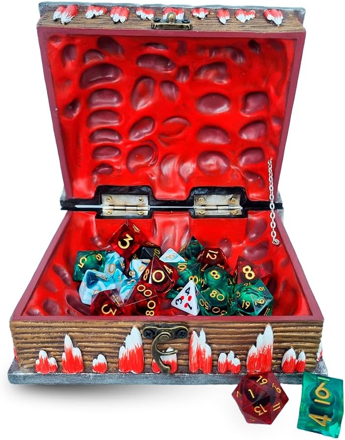 Power Beast Dungeon Mimic Book Dice Storage Box with 2 Glass Eye, Miniatures and Dungeons and Dragons Accessories, D&D Gift, DND, Dungeon Master, Mimic Chest, Holds up to 7 Sets of Polyhedral Dice.
