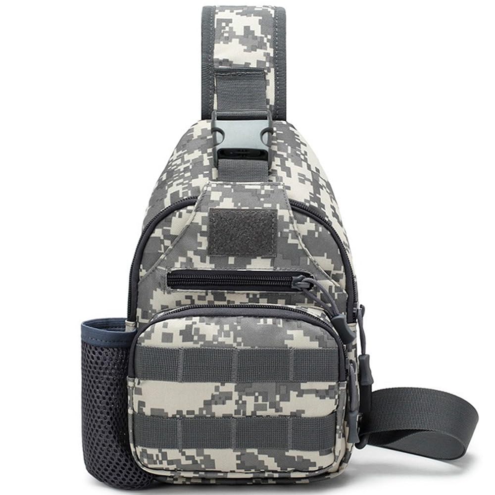RTGGSEL Men's Camouflage Tactical Sling Shoulder Bags Travel Military MOLLE EDC Crossbody Chest Bag with USB Charging Port (Mesh Pocket ACU)