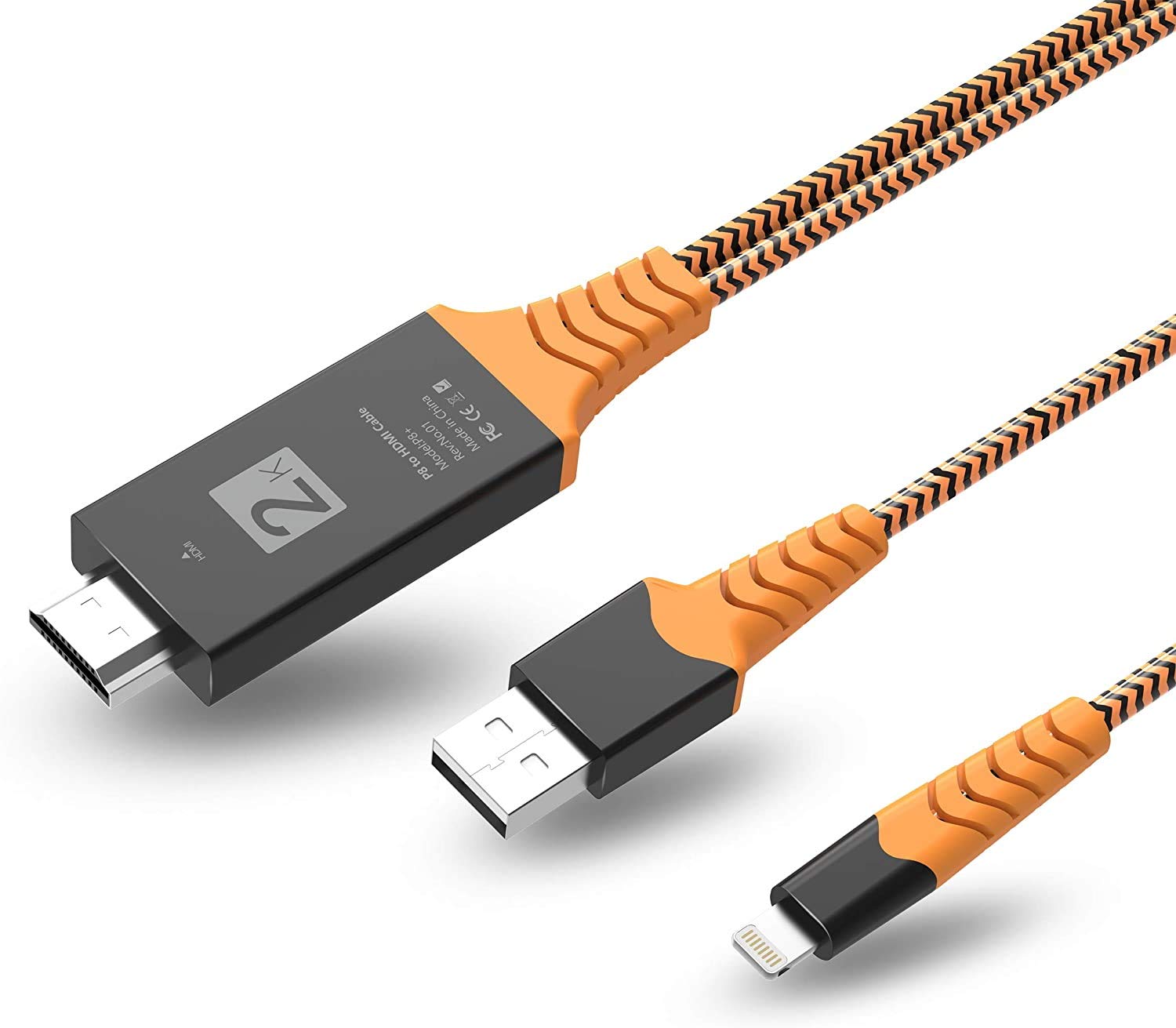 fireCableHDMI Adapter Cable, Compatible with iPhone 11, 11 Pro, XS, XS Max, XR, X, 8, 7, 6, Plus iPad iPod to TV Projector Monitor, 1080P AV Adapter HDTV Cable for iPhone