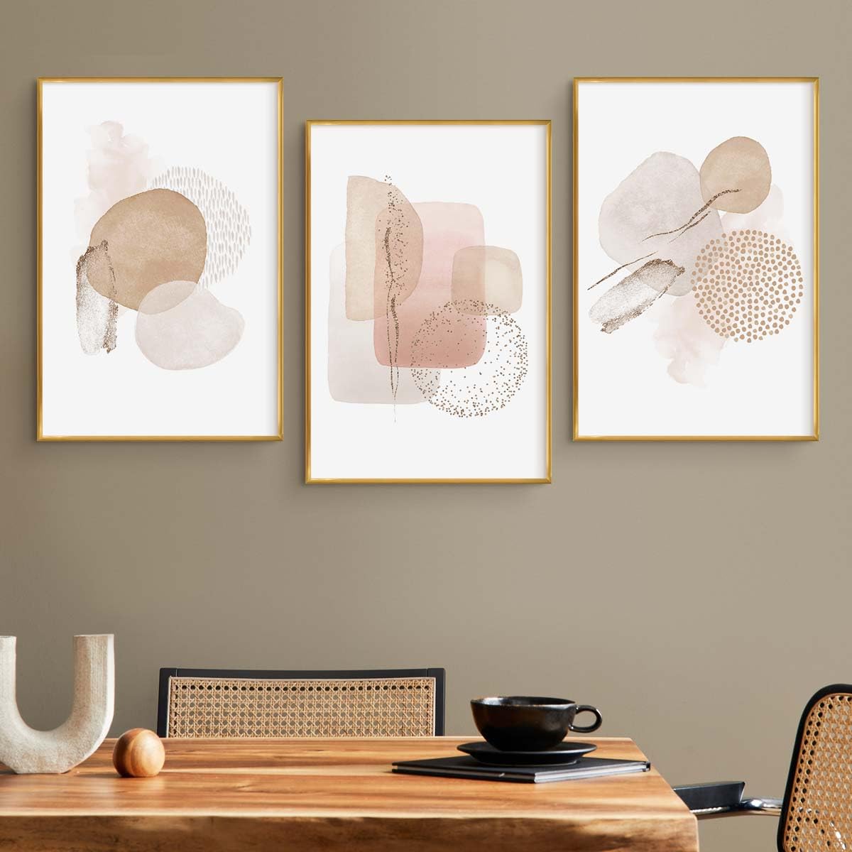 PHOTOLINI Cadre photo 40 x 60 cm dorés, lot de 3 cadres en plastique étroits, verre acrylique, à suspendre, avec accessoires - pour documents, diplômes, certificats et photos