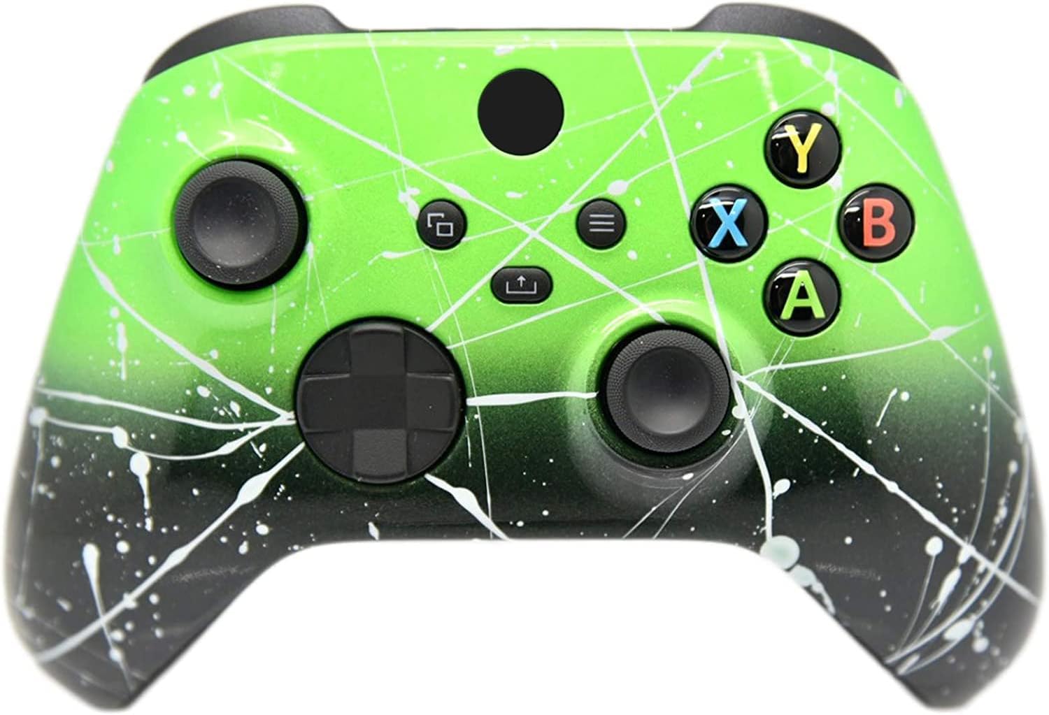 Product image of Hand Airbrushed Fade Custom Controller Compatible with Xbox Series X/S & Xbox One (Series X/S Green & Black Fade W/Silver Splatter)