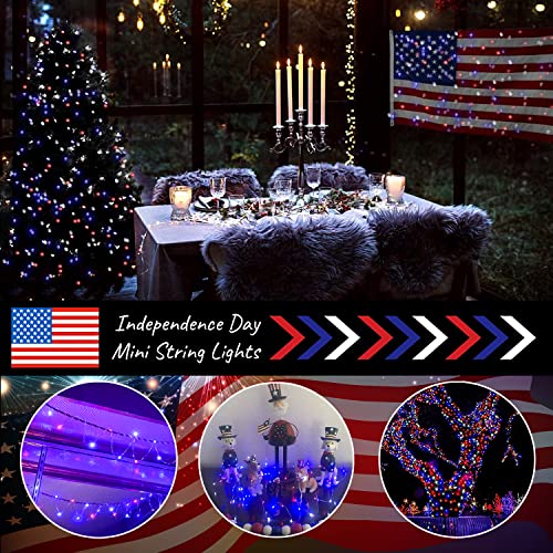 Yaozhou SOLAR LIGHTS 4Th Of July Patriotic Decorations Solar String Lights Outdoor Waterproof-Red White And Blue Lights,2Pack Each 100Led 33Ft,Ip67 Waterproof 8 Modes Fairy Lights For Memorial Day Garden,Patio Yard thumb #5
