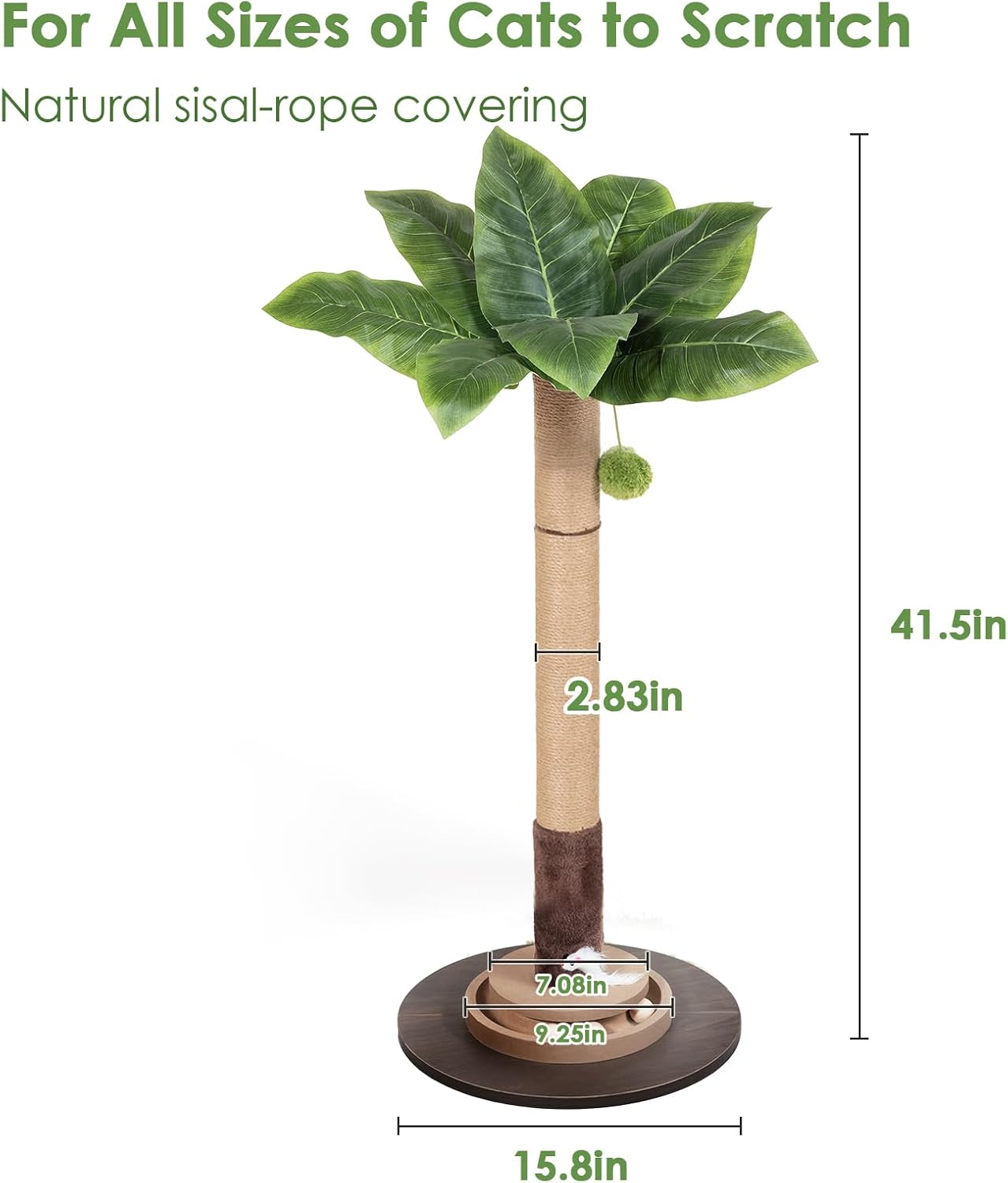 Cat Scratching Post, 35 Inch Tall Cat Scratcher Cat Tree Tower with Hanging Ball for Indoor Cats Adults,Sisal Rope Kitten Scratch with Interactive Mouse Cat Toy