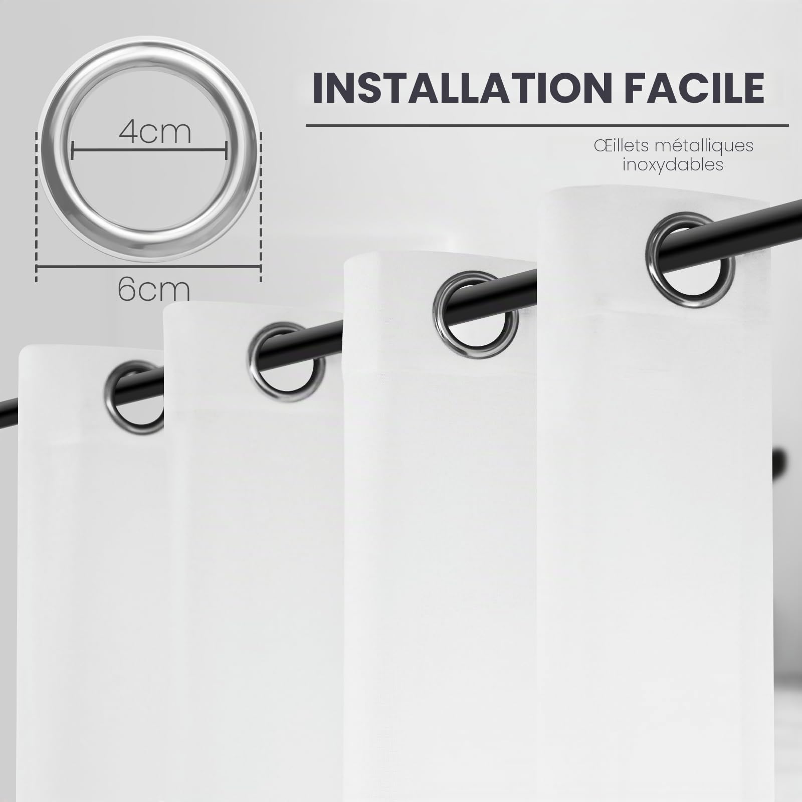 WOLTU Lot de 2 Rideau Voilage à œillets Effet Lin, 135x245cm, Blanc | Aspect lin, Isolation thermique, Protection lumière, Salon et chambre, Dimensions variées, Pose facile