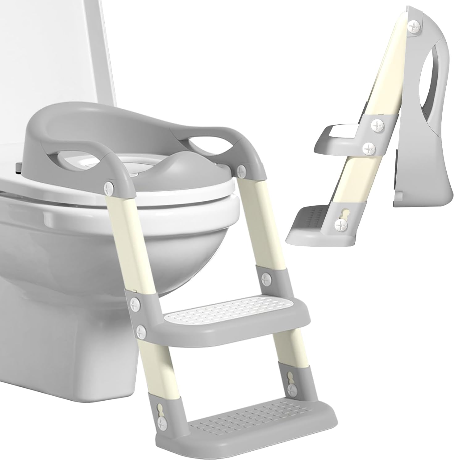 Potty Training Seat with Step Stool Ladder, Adjustable Foldable Potty Seat for Toilet with Anti-Slip Pads Ladder for Kids Boys Girls Toddlers - Navy Blue