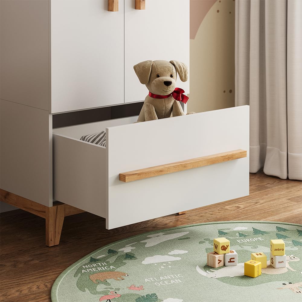 VitaliSpa Armoire pour Enfants Malia, Blanc/Artisan, 70x186.8cm, Compatible avec d'autres Meubles de la série Malia