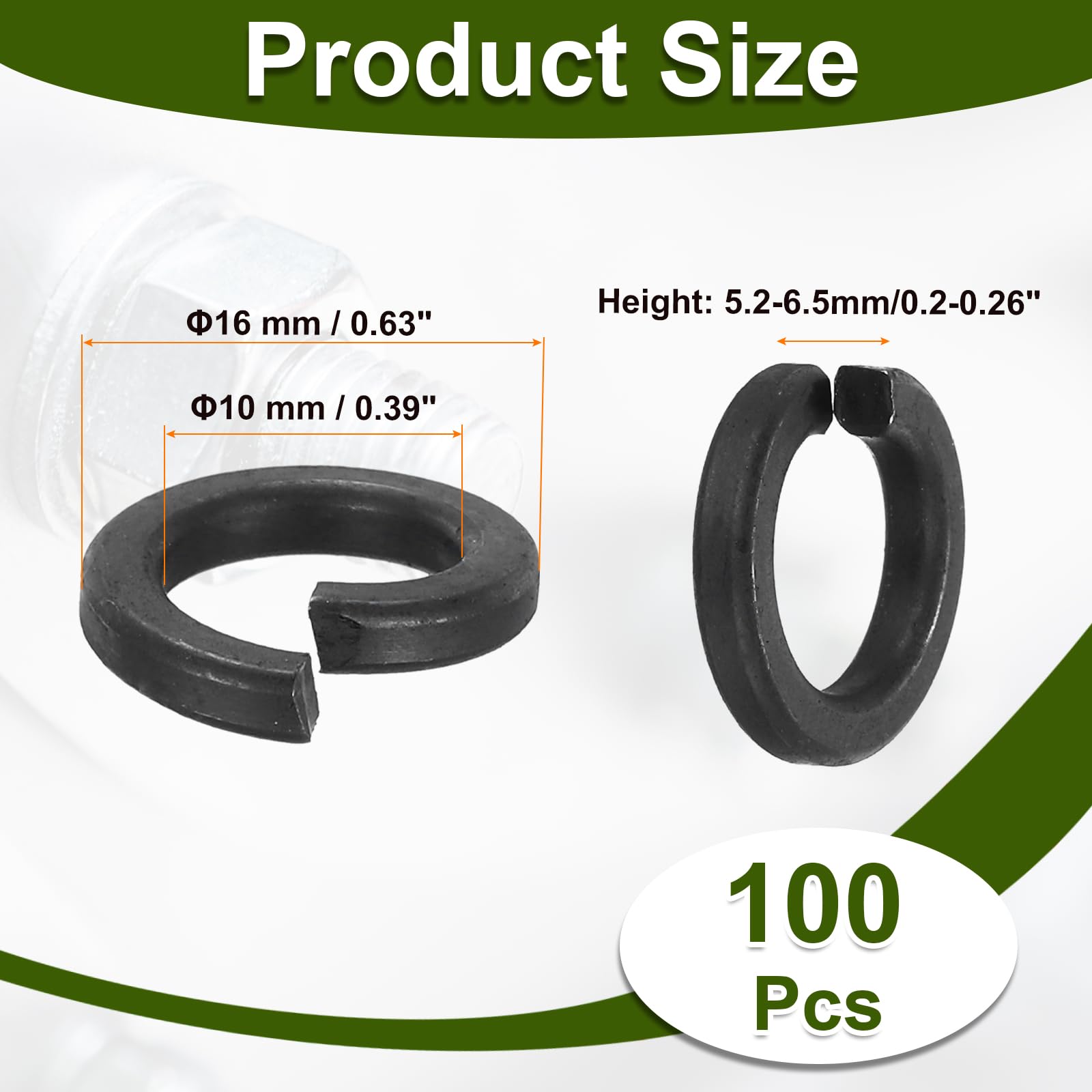 PATIKIL 100 Pcs Split Lock Washer, M10 Spring Lock Washer 304 Stainless Steel Lock Washers Assortment Kit for Screws Bolts Black - Image 2