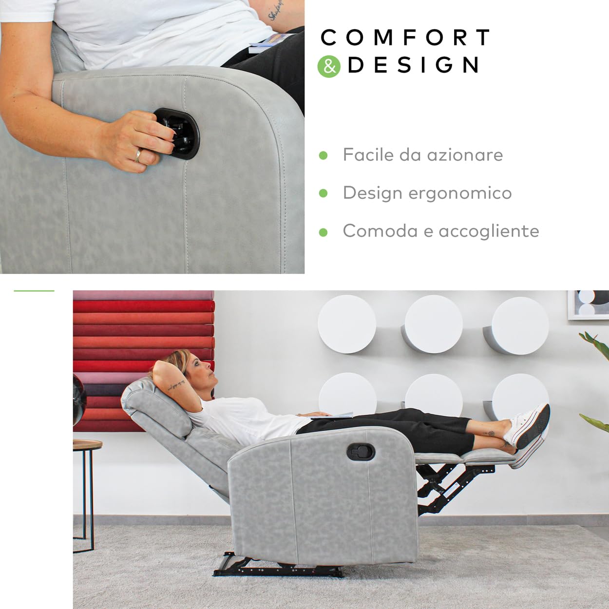 EVERGREENWEB - Poltrona Reclinabile Manualmente, Poggiapiedi e Poggiatesta, Sistema di Apertura Push, Compatta, 2 Posizioni Sdraiate e Posizione seduta. Poltrona relax manuale, Colore Beige - Era