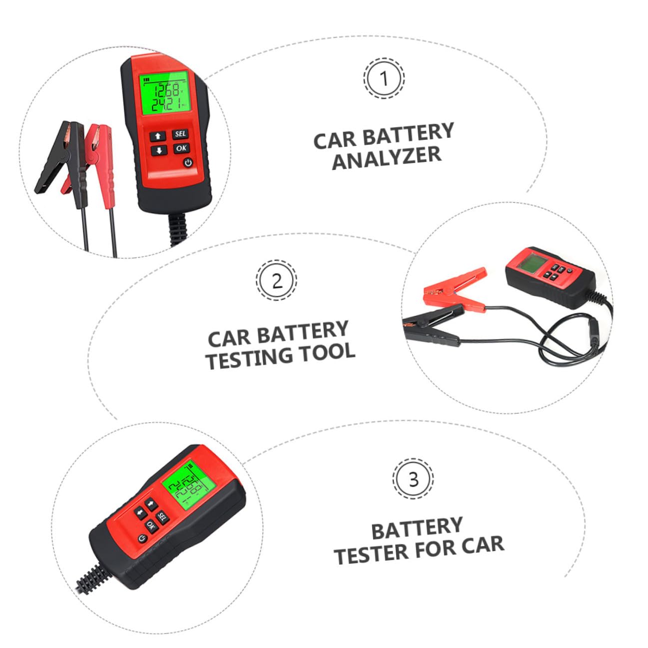 Tester Batteria per Auto 12v Display Lcd Rosso, Risposta Rapida, Materiali Abs e Rame, Analizzatore Batteria Portatile per Test della Capacità e Resistenza