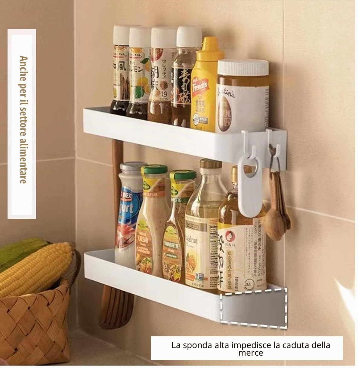 Mensola Doccia Senza Foratura Bianche, Mensole Bagno Adesive, Portaoggetti Doccia con 6 Gancio per Bagno Lavabo Cucina, 2 Pezzi