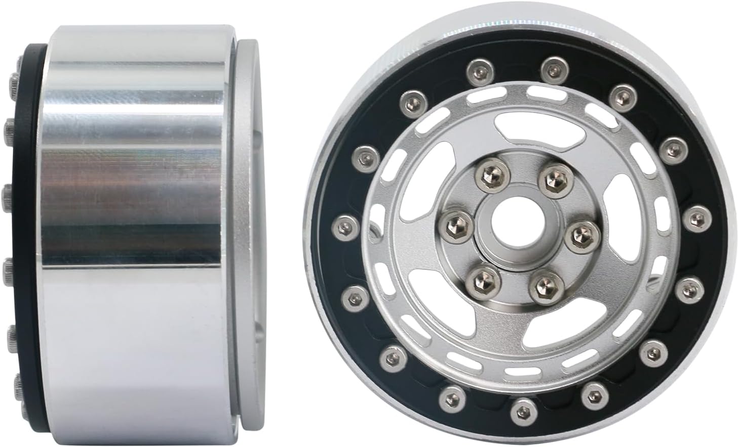 1.9" RC Beadlock Wheels Rims for 1/10 Scale RC Crawler (Set of 4) - Compatible with Traxxas TRX4, TRX6, Axial SCX10, SCX10 III, AXI03007, and D90 (Silver)