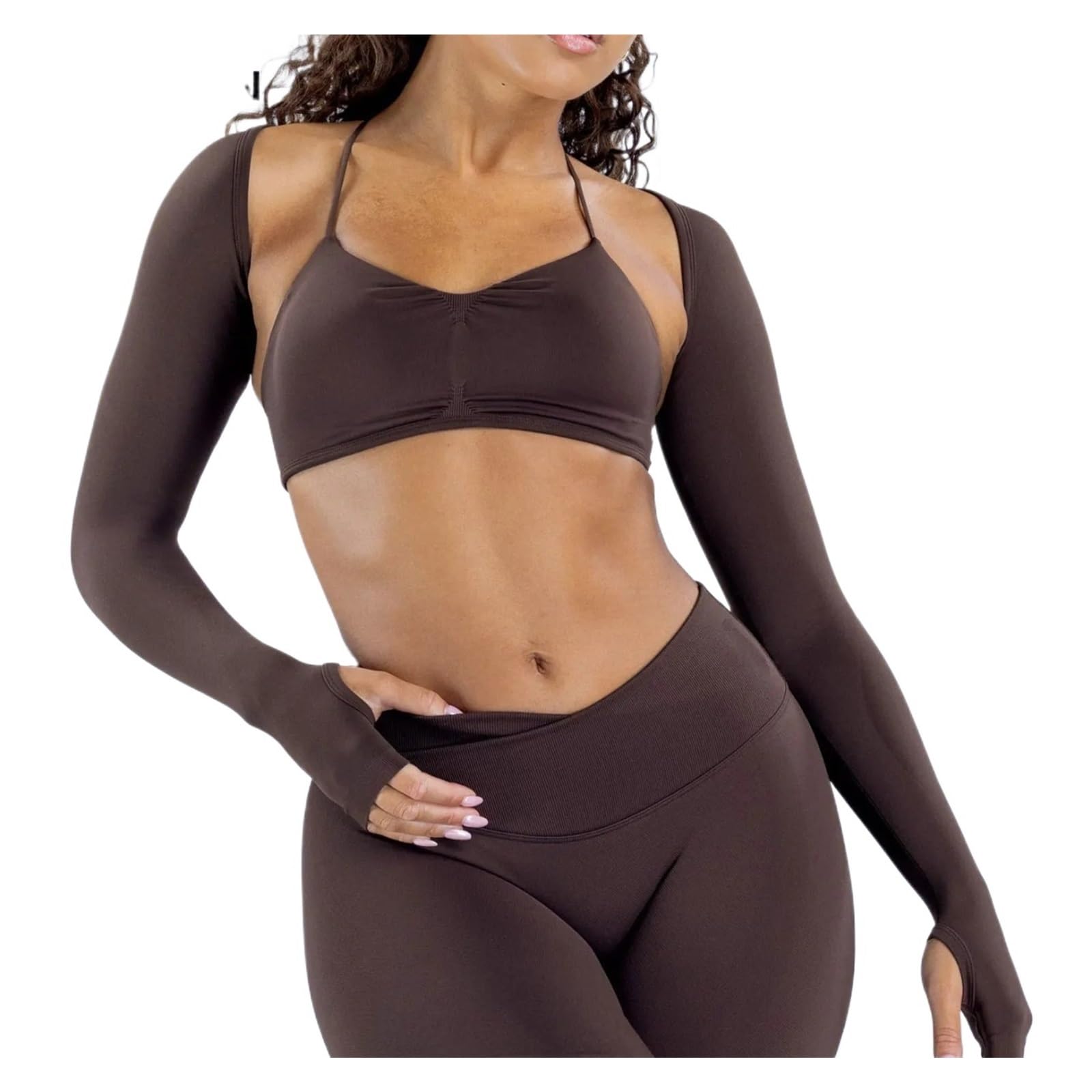 Top Yoga a Maniche Lunghe Donna Coprispalle a Maniche Lunghe | Camicia da yoga da donna con fori for i pollici Scialle sportivo da allenamento for fitness traspirante