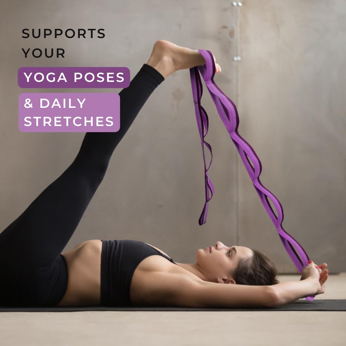 California Yoga Strap | Cinturón de yoga con trabillas | 12 bucles múltiples y no elásticos | Correa de estiramiento | Entrenamiento de gimnasio y bandas de ejercicio | Terapia física | Mejora la