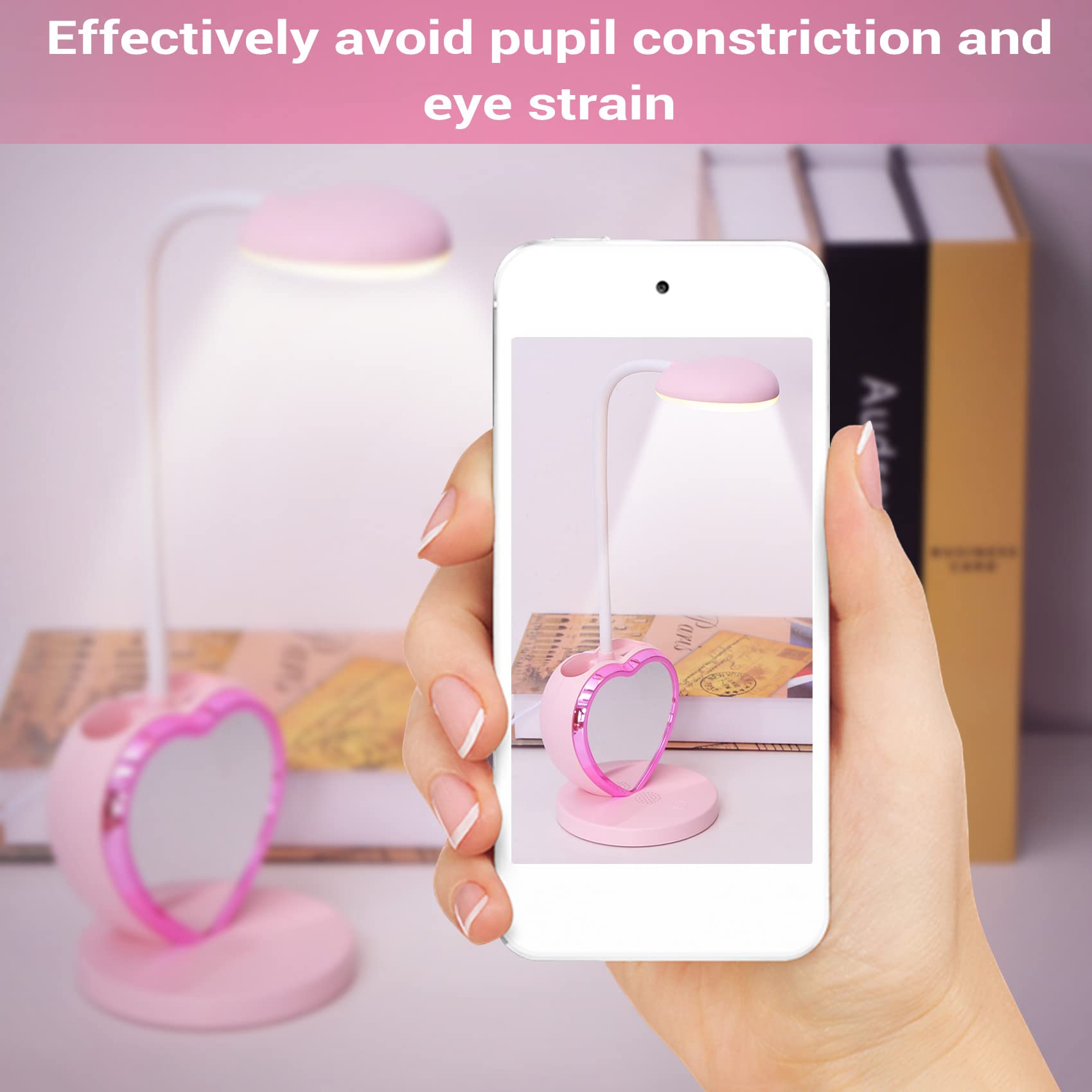 Lampada Da Scrivania LED Per Bambini 6-in-1 Rosa - Dimmerabile Touch Con Ventilatore, Portapenne, Specchio E Aromaterapia (Ricaricabile USB)