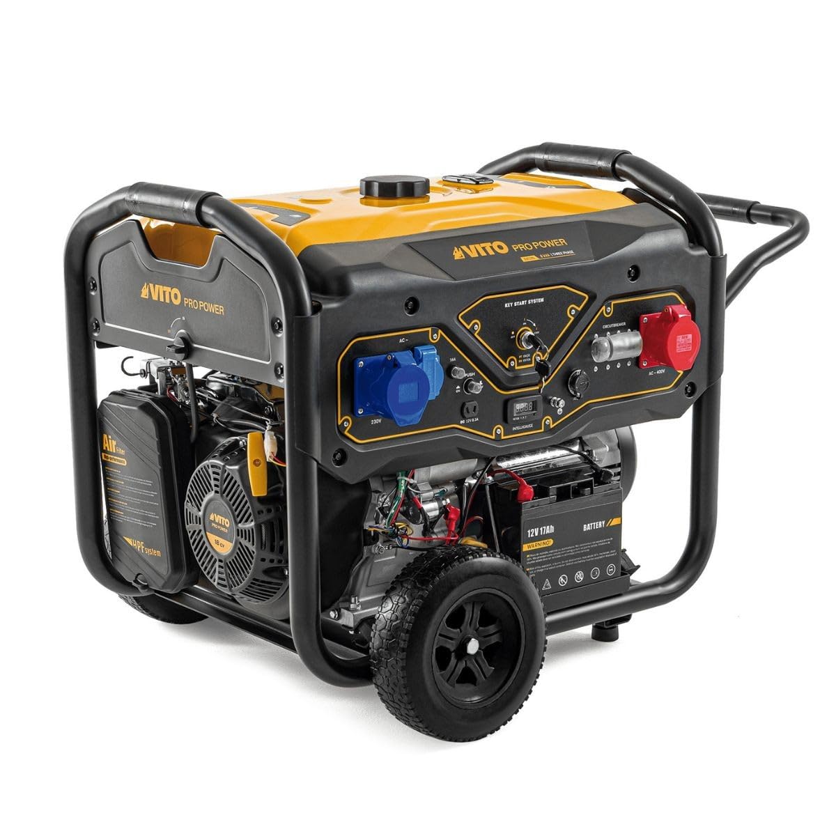VITO - Generador Gasolina 8.0kVA 18CV Trifásico Arranque eléctrico y manual AVR, Depósito 25L, Generador eléctrico Casa Astillero