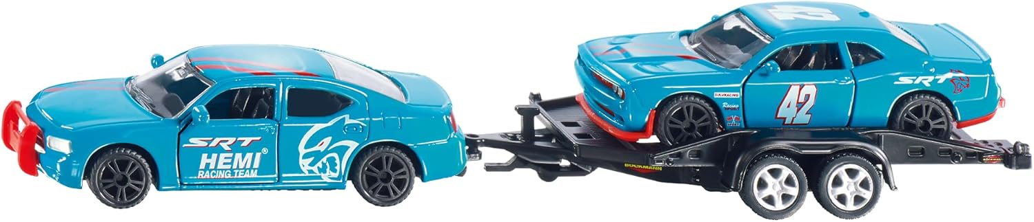 Siku 2565, Dodge Charger with Dodge Challenger SRT Racing, Sky Blue, Metal/Plastic, 1:55, Functional Doors