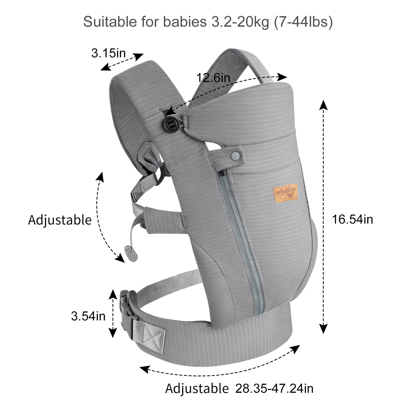 Marsupio per neonati dalla nascita, con poggiatesta regolabile e rete 3D traspirante, marsupio anteriore facilmente regolabile per neonati, 4-15 kg (grigio scuro, con cintura)