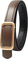 GOELIA Women's Reversible Genuine Leather Belt Brown Black Gold Buckle Thin Waist Belt for Jeans Dresses Pants