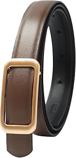 GOELIA Women's Reversible Genuine Leather Belt Brown Black Gold Buckle Thin Waist Belt for Jeans Dresses Pants