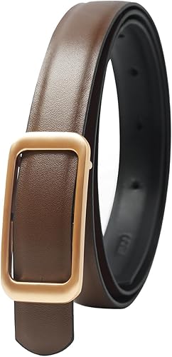 GOELIA Women's Reversible Genuine Leather Belt Thin Fashion Waist Belts for Jeans Pants Dresses with Buckle