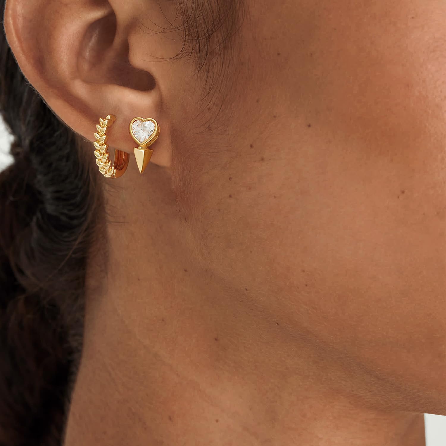 MYEARS Women Earrings Gold Huggie Hoop Cubic Zirconia 14K Gold Plated Small Simple Hypoallergenic Everyday Jewelry - Flower and Tree - Image 3